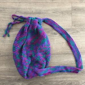 Colorful Hand Knit One Shoulder Bucket Bag Purple